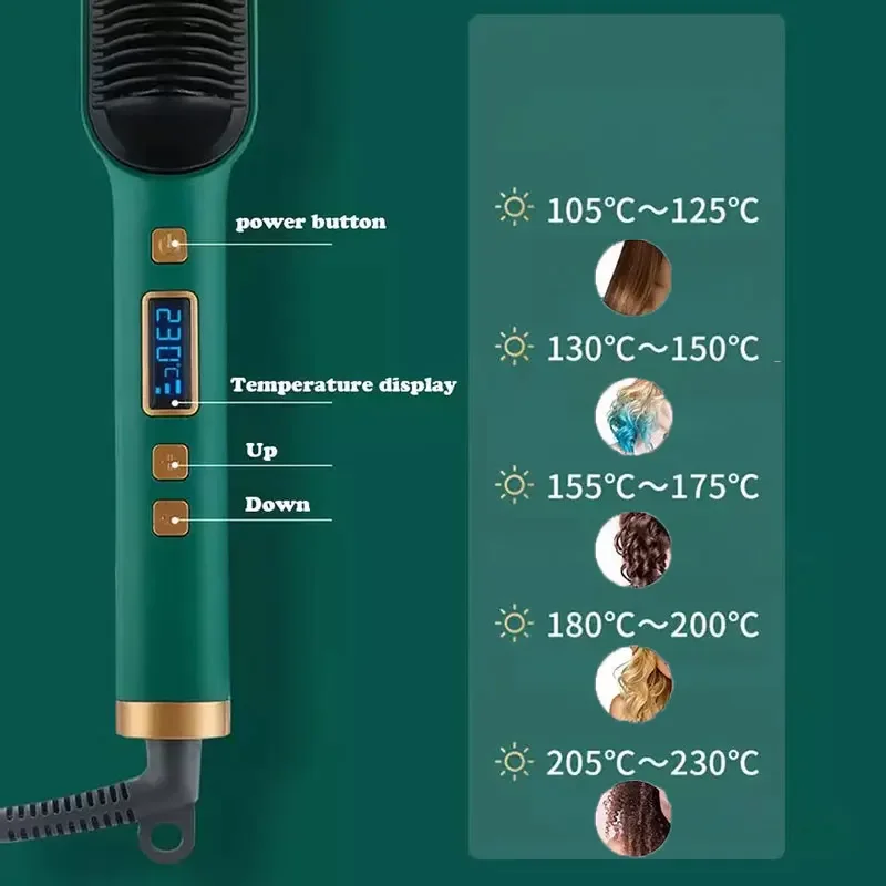 Constant Temperature Straightening Brush LCD Hair Comb Wet and Dry Hair Straightener Tourmaline Ceramic Quick Heating Curler 4