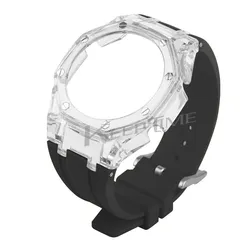 Enhanced Transparent Silicone Strap and Case Kit for Casio G - Shock Bezel and Watch Band Modification (Black set)