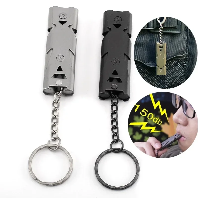 Survival Whistle Keychain High Decibel Emergency Stainless Steel Double Pipe Camping Hiking Whistle Multifunction Tools whistle keychain,survival whistle,metal whistle