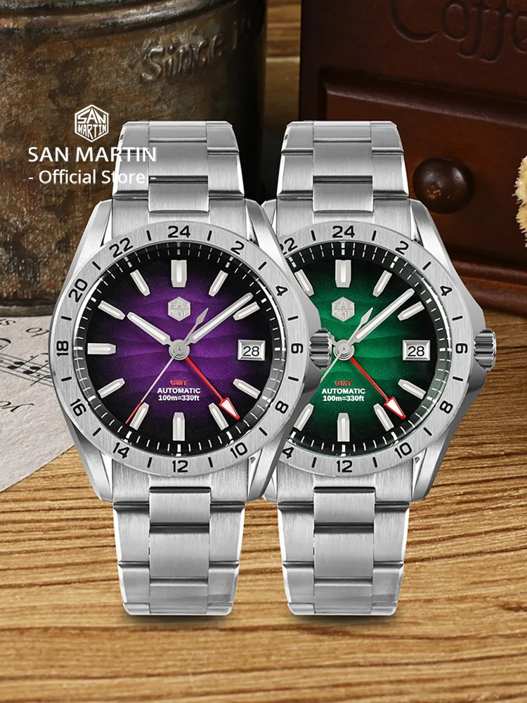 サンマーティン-男性用機械式自動巻き時計,発光,防水,砂漠の質感,高級