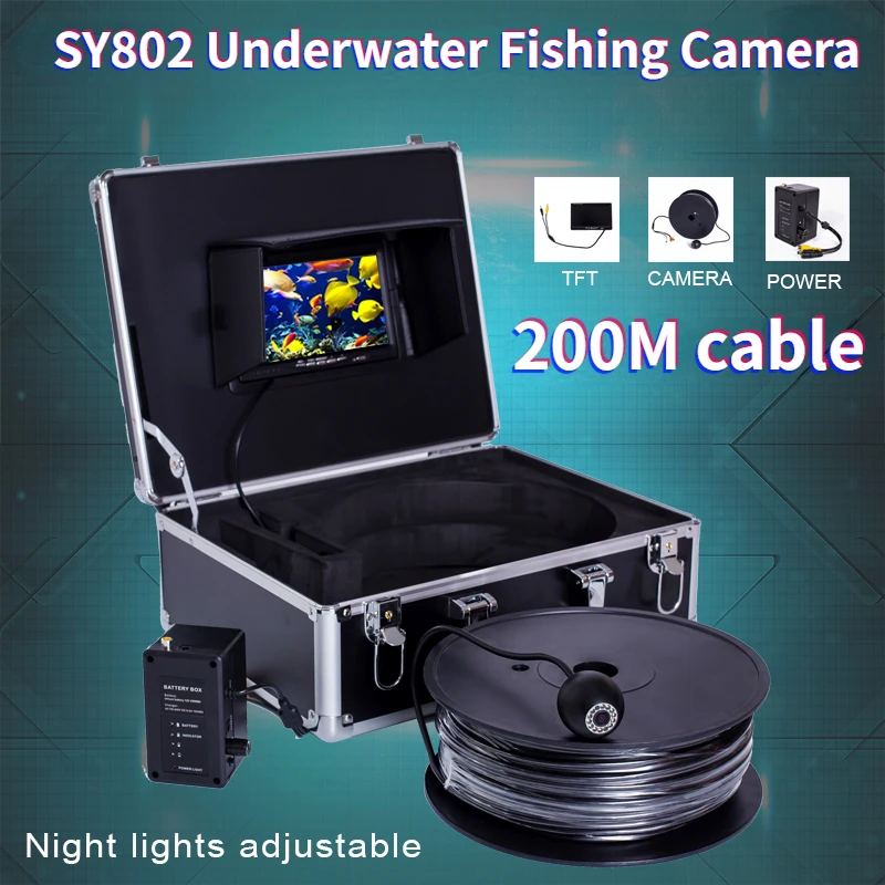 Underwater Fishing Camera 7''Monitor Fish Finder Deeply 200m Cable IP68 Waterproof with DVR Optional SY802 for Ice Lake Fishing