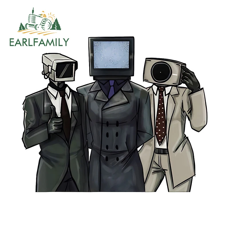 

EARLFAMILY 13 см x 10,9 см для крутой туалетной машины Skibidi наклейка Водонепроницаемая ТВ-камера фотомагнитная Виниловая пленка для автомобиля графика