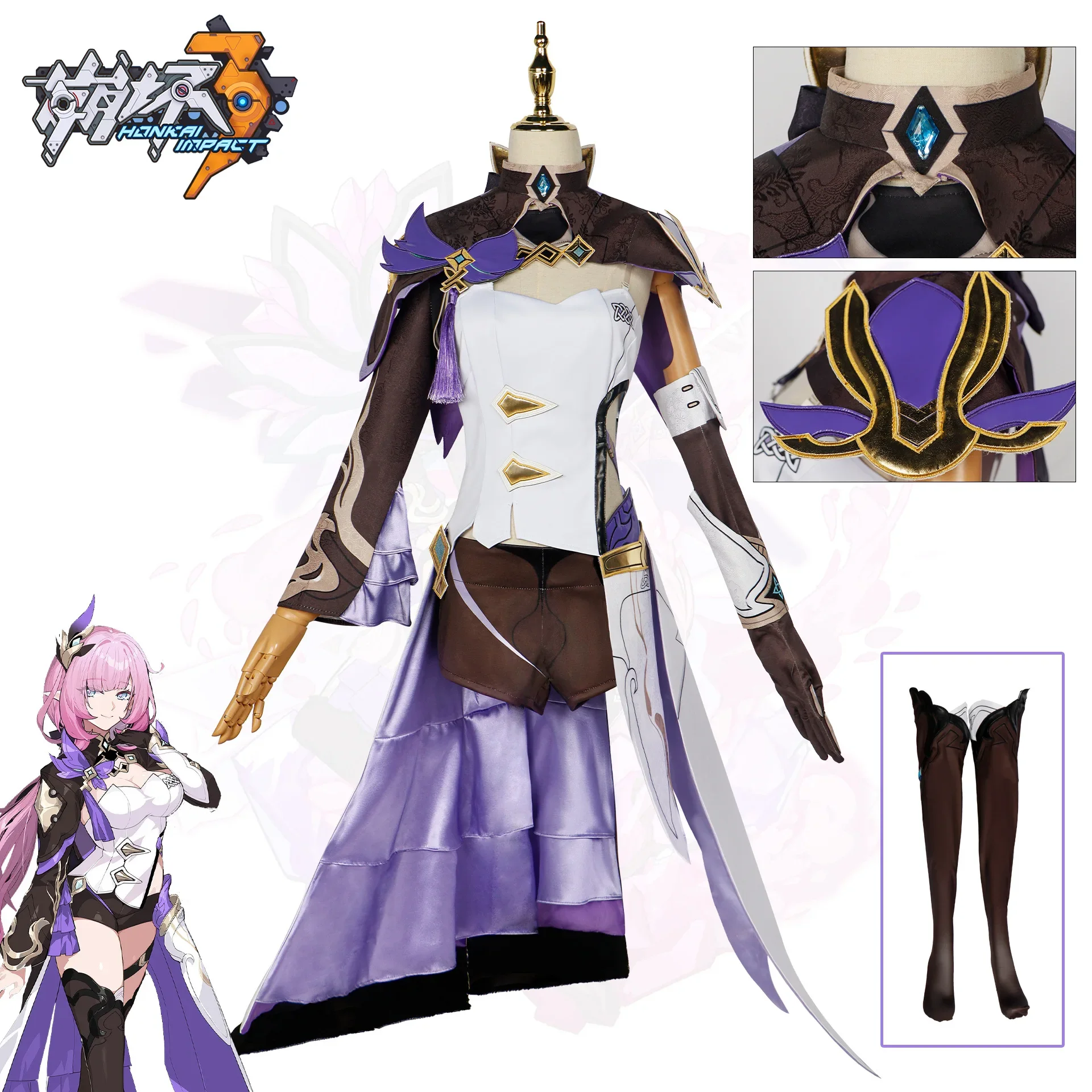 Setelan permainan Elysia, kostum Cosplay Miss Pink Elf, Set