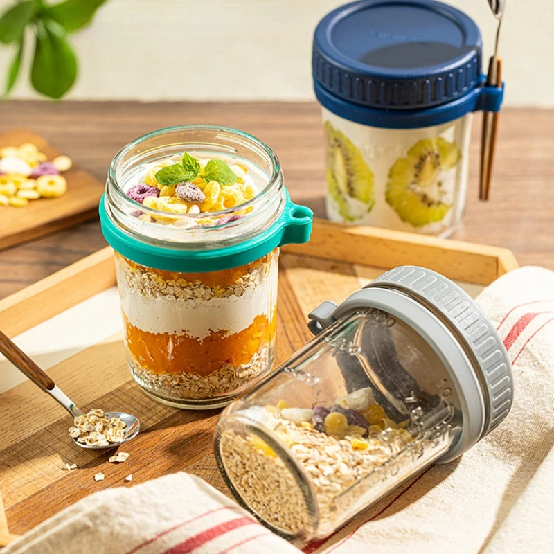 Portable Overnight Oats Jar Container Reusable 600ml Oatmeal Cups with Lids  And Spoon Meal Prep Containers Plastic Breakfast Cup - AliExpress