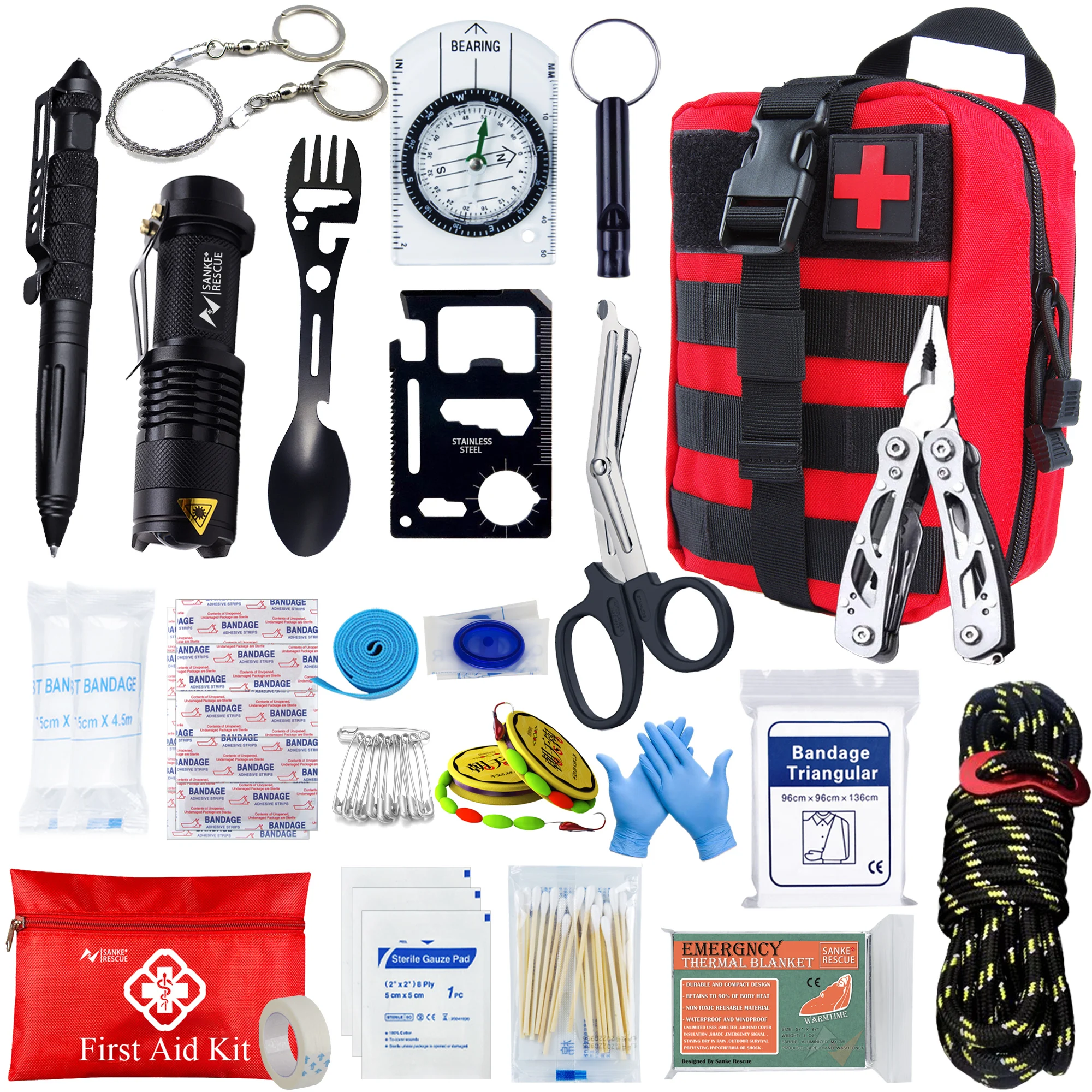 DAJASD 46 stuks EHBO-set, tactische EHBO-tas, reis-apotheektas, medische tas, First Aid Kit, militair voor buiten, thuis, auto, outdoor, camping, avontuur (zwart