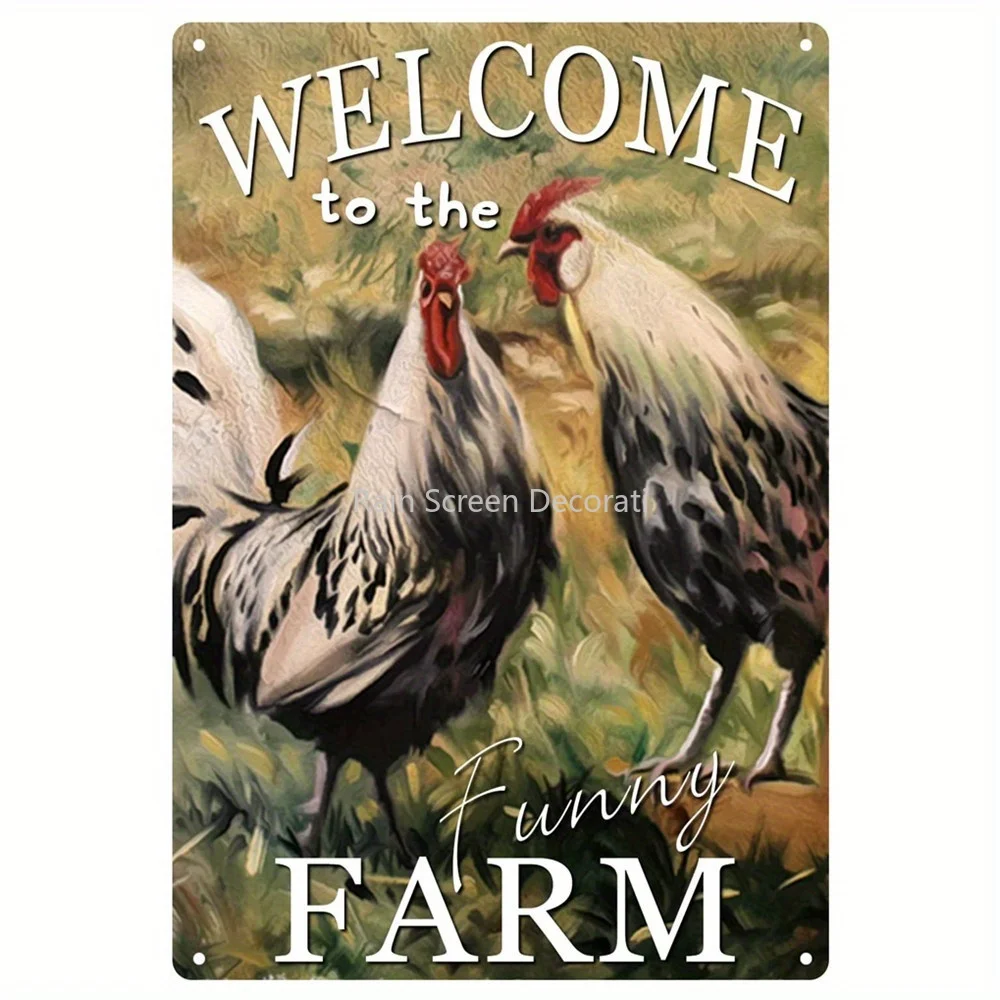 

Welcome To The Funny Farm Tin Sign, Chicken Garden Vintage Metal Tin Signs Chicken Coop Plaque Wall Decor For Bar Garage