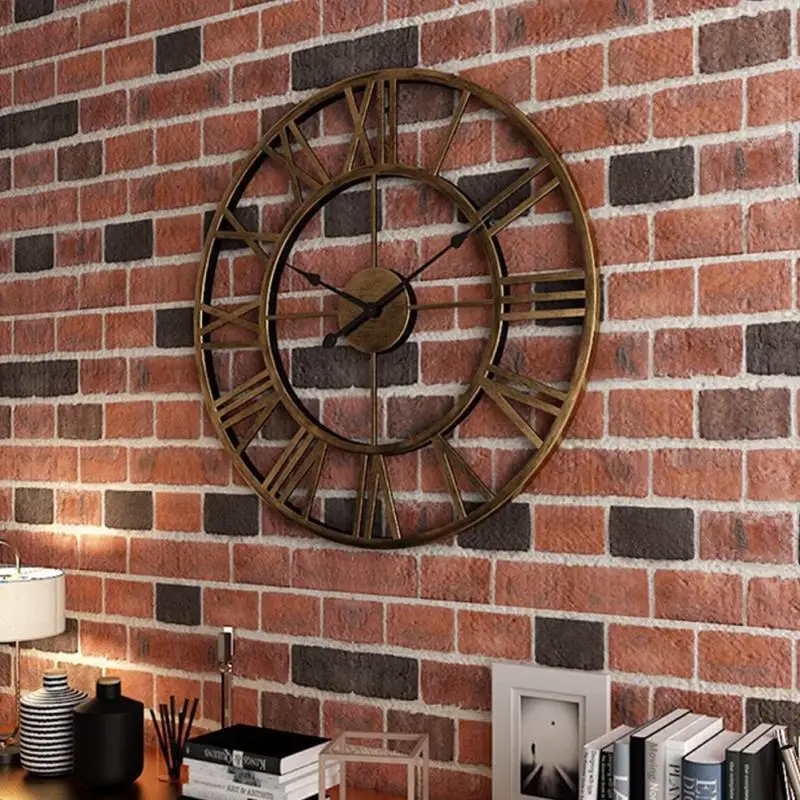 Iron Silent Wall Clock Simple Wall Clock Decor Home Decorative Wall Clock Living Room Wall Clock (Golden Embryo Golden Stitches)