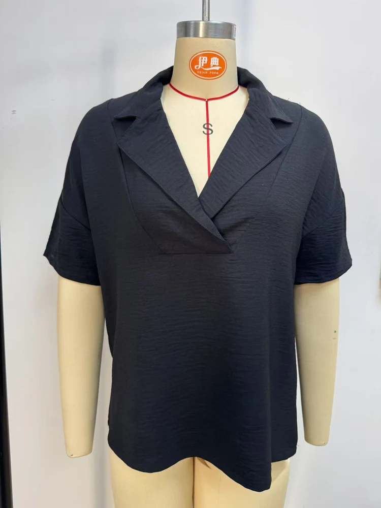 Women Loose Spring Summer Blouse Short Sleeve Pullover