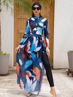 3/4PCS Summer Burkini Femmes Beach Floral Muslim Swimwear Swimsuit Women Burkini With Shawl, Quick Drying, UPF50+
