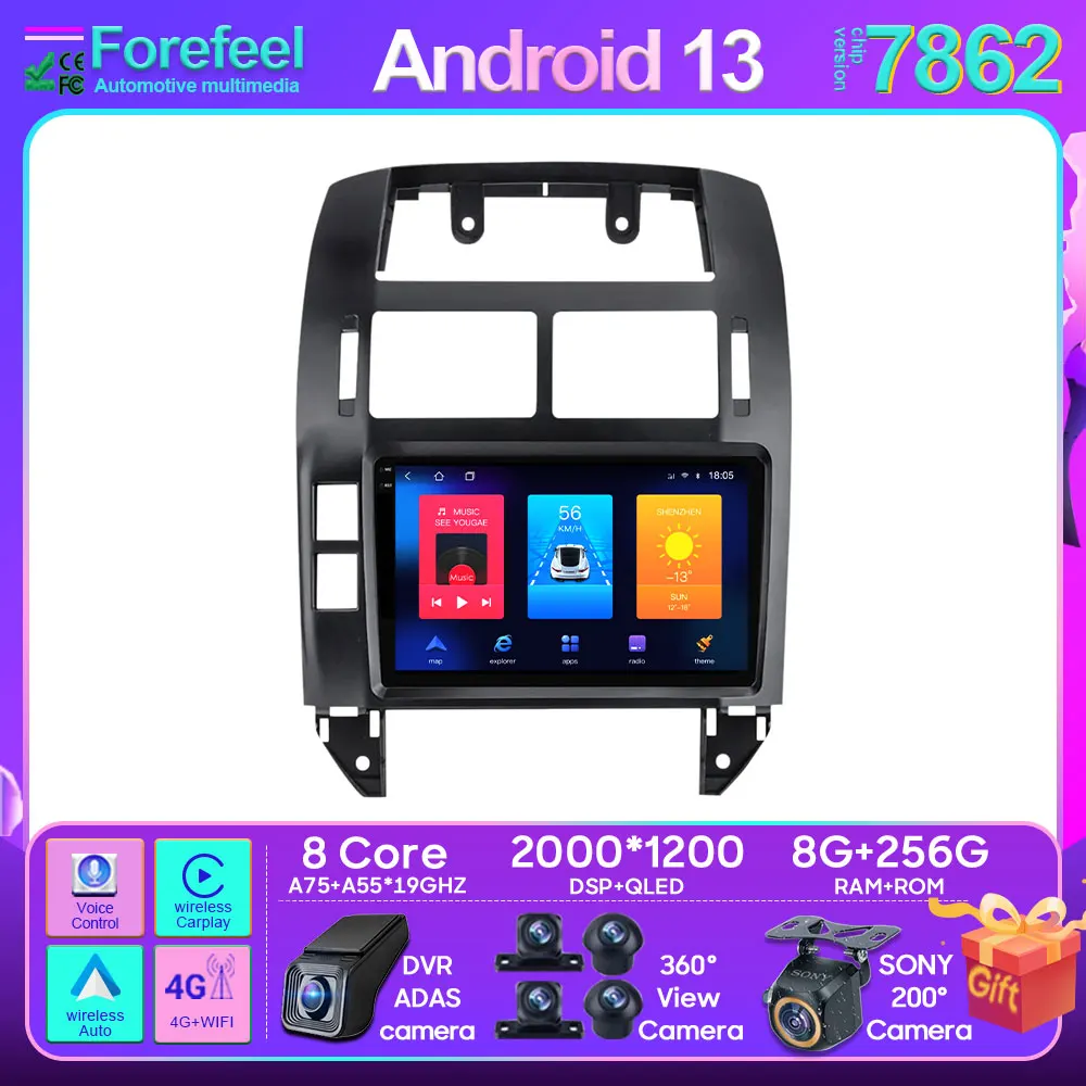 

Android Auto Carplay For VW Volkswagen Polo Mk4 2004 - 2009 Car Navigation GPS Head Unit Multimedia Player BT Wireless WIFI 5G