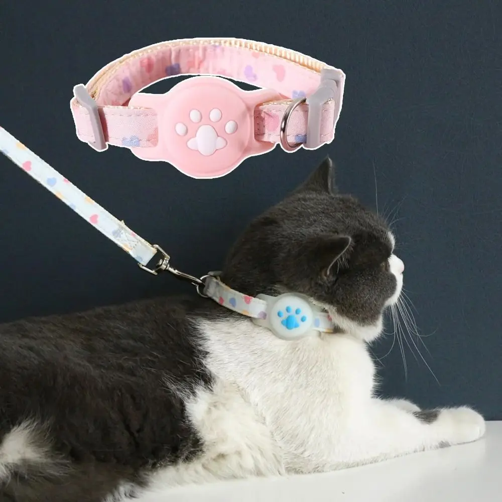 Nylon Pet Locator Collar Glow-in-The-Dark Adjustable Dog Cat Collar Anti-Lost Silicone Tracker Protective Cover for AirTag Pet