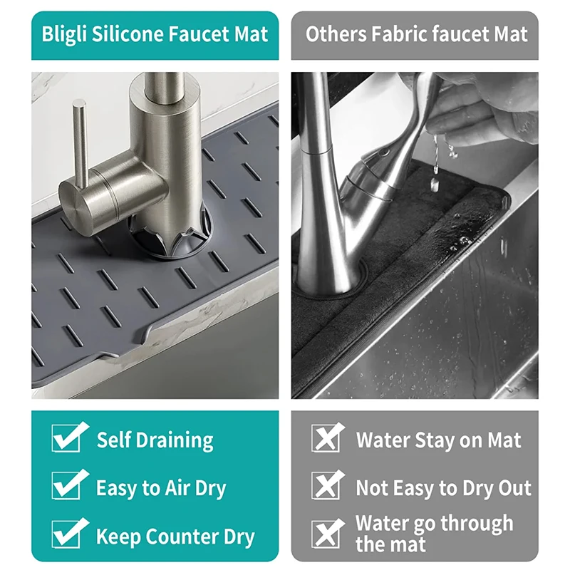 Kitchen Sink Splash Guard Faucet Absorbent Mat Silicone Faucet Splash Catcher Countertop Protector For Bathroom Kitchen Gadgets