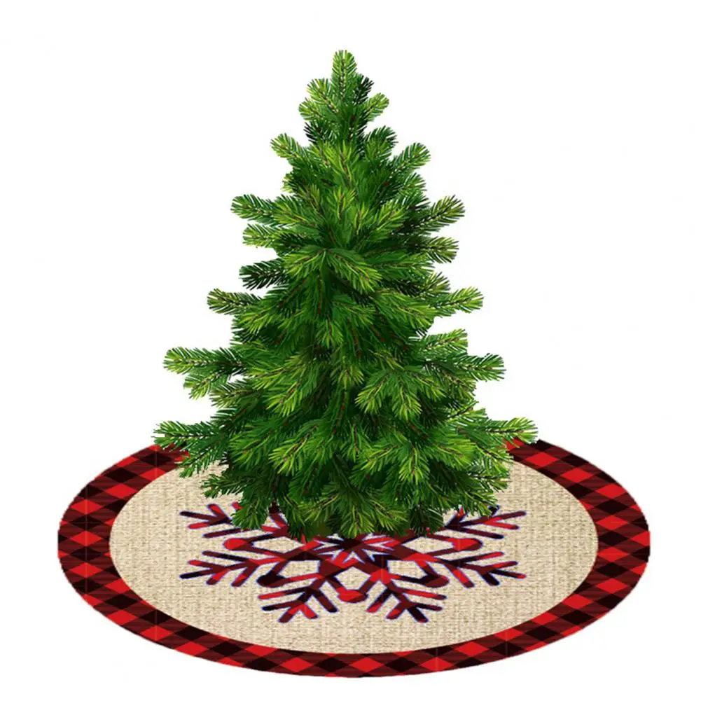 

Christmas Tree Skirt Snowman Xma Tree Red Fabric Decorative Plaid Pattern Xmas Tree Pad for Festival Decor