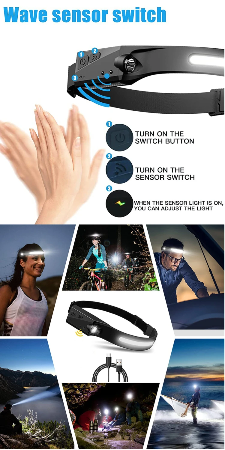 Mini lampe frontale LED avec capteur puissant, Rechargeable par USB, XPE + COB, faisceau lumineux, torche pour recherche et Camping image 2 Mini lampe frontale LED avec capteur puissant, Rechargeable par USB, XPE + COB, faisceau lumineux, torche pour recherche et Camping - Sa0c387c159de4bfbb2dc9e426fe16058P