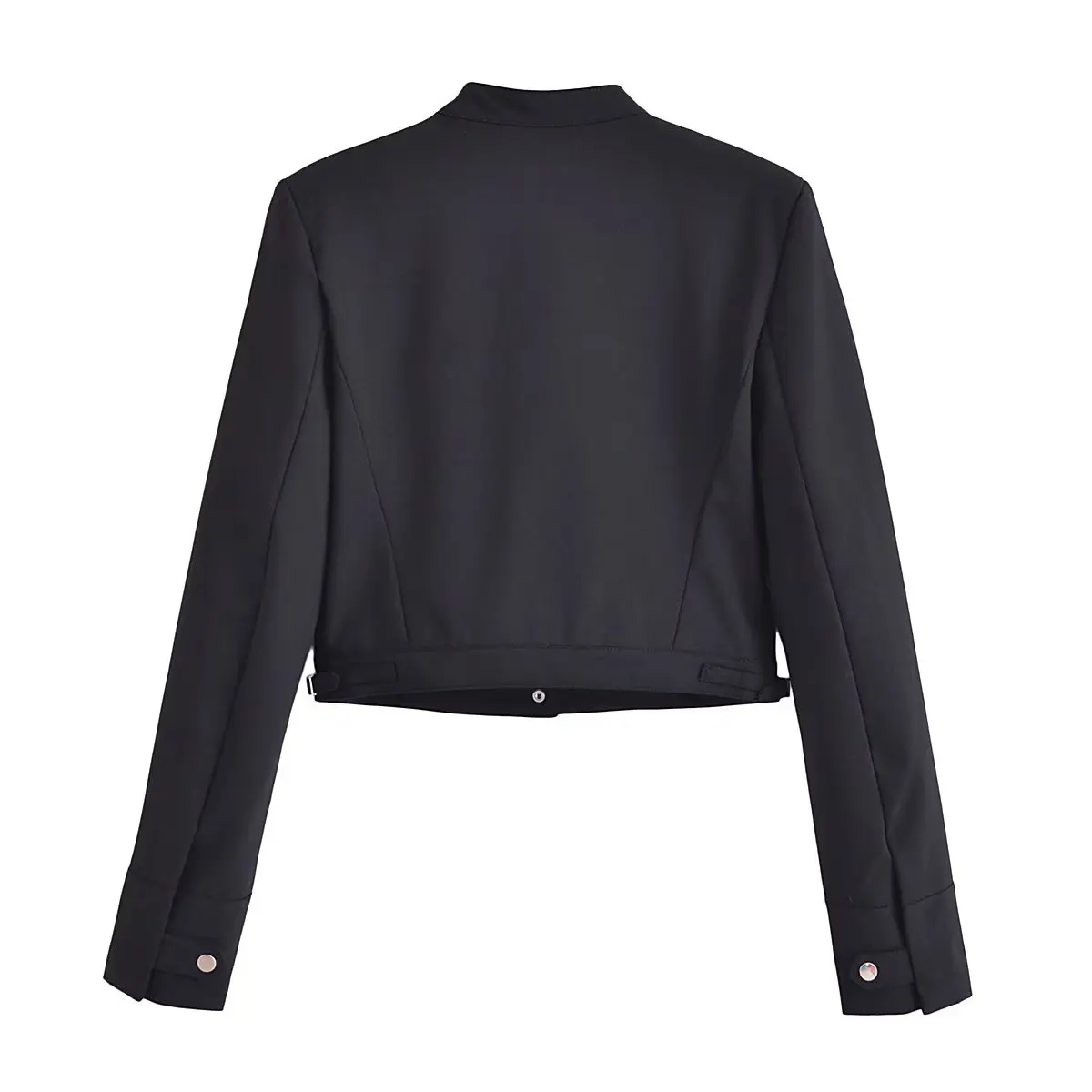 Herbst Neue Mode Frau Cropped Jacke Outwears Stehkragen Mit Langen Ärmeln Tasten Tasche Schmücken Mantel Frauen Streetwear_voghion.com