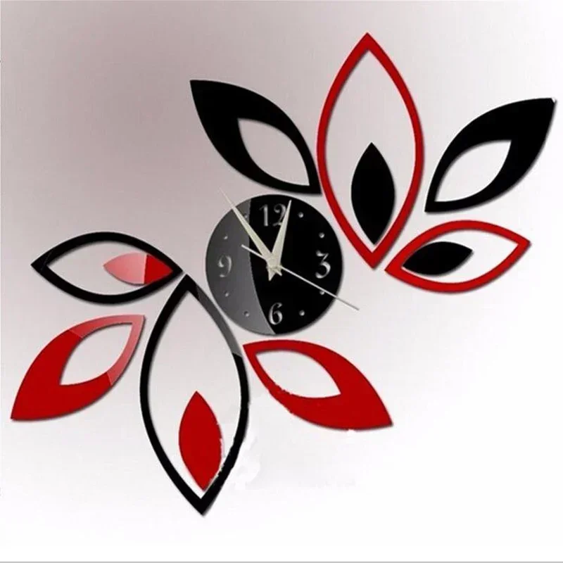 Clock on Wall Home Decor Multicolor Leave Acrylic Mirrored Design 3d Watch Living Room unique Gifts