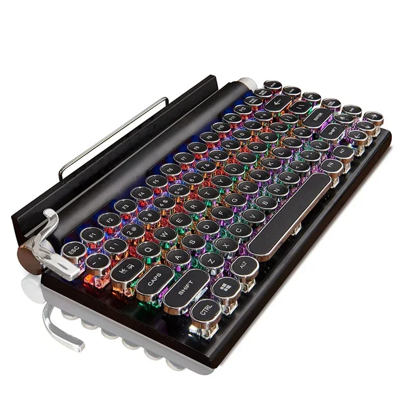 Teclado de Máquina de Escrever Retro Teclado sem Fio Bluetooth Usb Mecânico Punk Keycaps para Desktop pc Portátil Telefone - Imagem 6