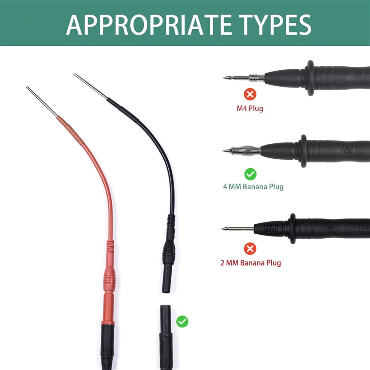 2 PCS Flexible Spoon Back Probes Back Probe Pins Automotive Compatible with 4mm Banana Plug Test Leads