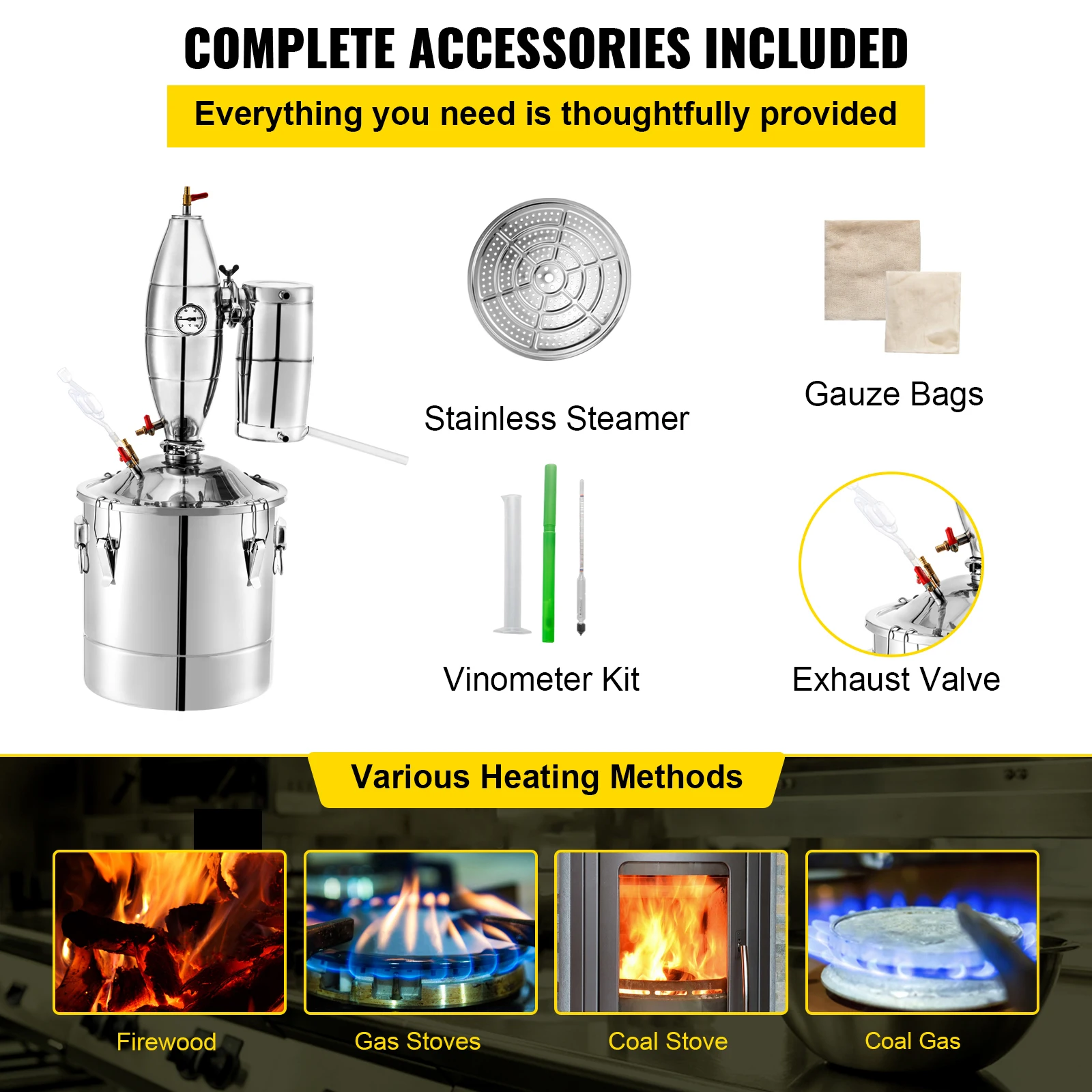 Water Alcohol Distiller Home Beer Brewer Kit 20L30L50L70L Alcohol Distiller Machine Beer Brewing Equipment DIY Wine Moonshine Apparatus Dispenser Kit Home Appliance