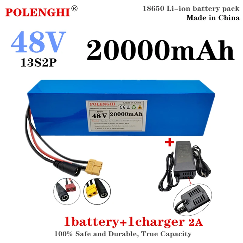 전기 자전거용 진정한 용량 XT60 플러그, BMS 내장 리튬 이온 배터리 팩, 54.6V 2A 충전기용, 48V, 13S2P, 20Ah  Best Top5
