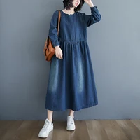Loose Women's Denim Dr Long Sve Knee-Length plus Size Korean Sle Spring Autumn Casual Faion Single Piece - Image 2