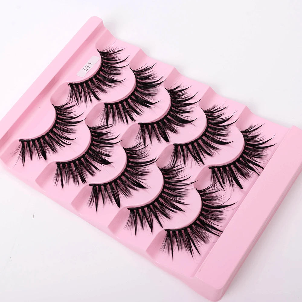 NEW 5Pairs Natural 3D Dramatic Fairy Clusters Manga Lashes Fake Eyelashes Wet Look Cosplay Lashes