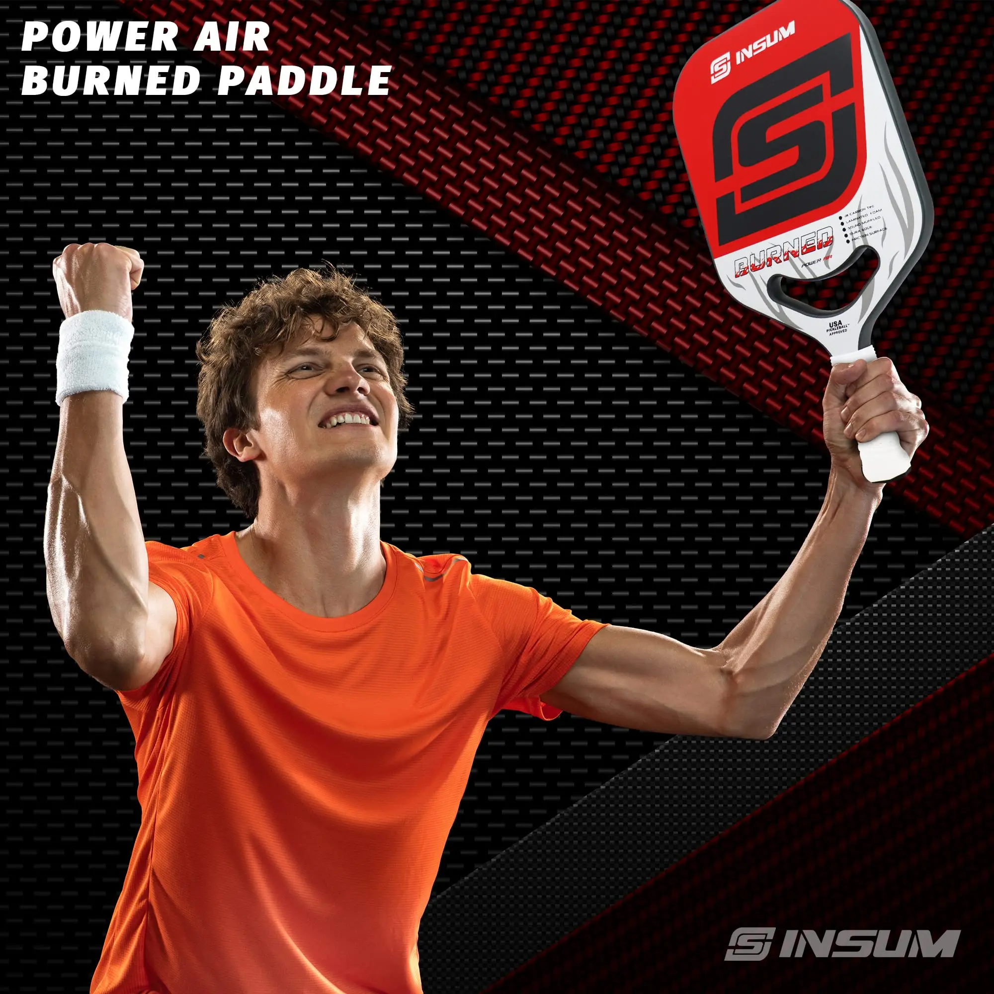 INSUM Raging Pickleball Paddle Carbon Fiber Surface Edgeless Design Widebody Shape for Control Power & Larger Sweet Spot 19.6mm