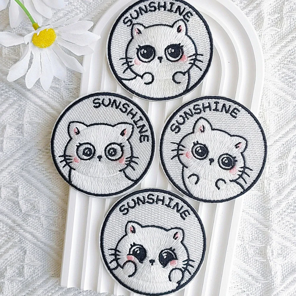 Runde Tier katze Patches für Kleidung Kinder selbst klebende Stickerei Paras Coser Applikation auf Jeans Scratch Patch DIY Swe – Detail 3