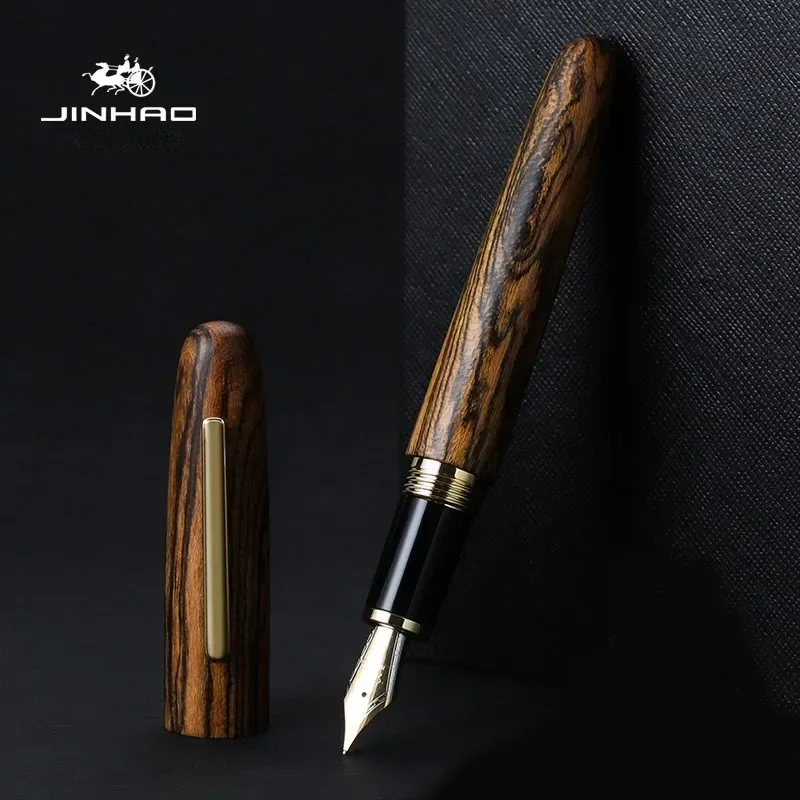 Jinhao 9056 Natural Wood Handmade Fountain Pen M/F Nib Gold Clip Ink Pen Stationary Business Office Gift Writing School Supplies
