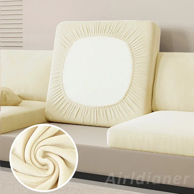 Luxurious Velvet Sofa Seat Cushion Cover - Thick Plush Stretch Slipcover