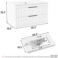 30" Bathroom Vanity with Sink, Floating Wall Mount, Soft-Close Function, Grooved Stripe Design, Hidden Damping Drawers (White) 2