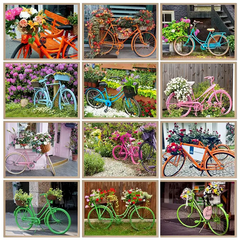 

CHENISTORY Painting By Number Bicycle Scenery Drawing On Canvas Handpainted Painting Art Pictures By Number Kits Home Decor