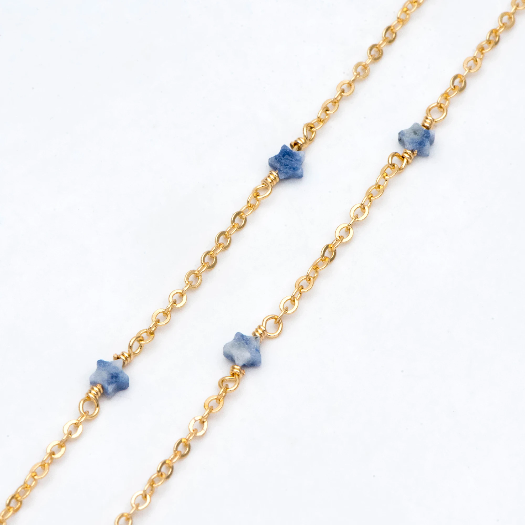 

Star Beaded Chain, Gemstone Star Chain, 18K Gold Plated Brass, Cable Chain with Stone Star Beads, Blue (#LK-499)/ 1 Meter=3.3 Ft