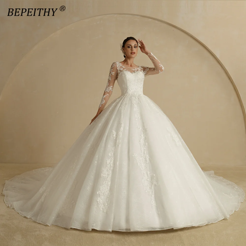 BEPEITHY Off Shoulder Lace Wedding Dresses 2022 For Women Sleeveless Vintage Shinny Glitter Bridal Ball Gown Vestidos De Novia