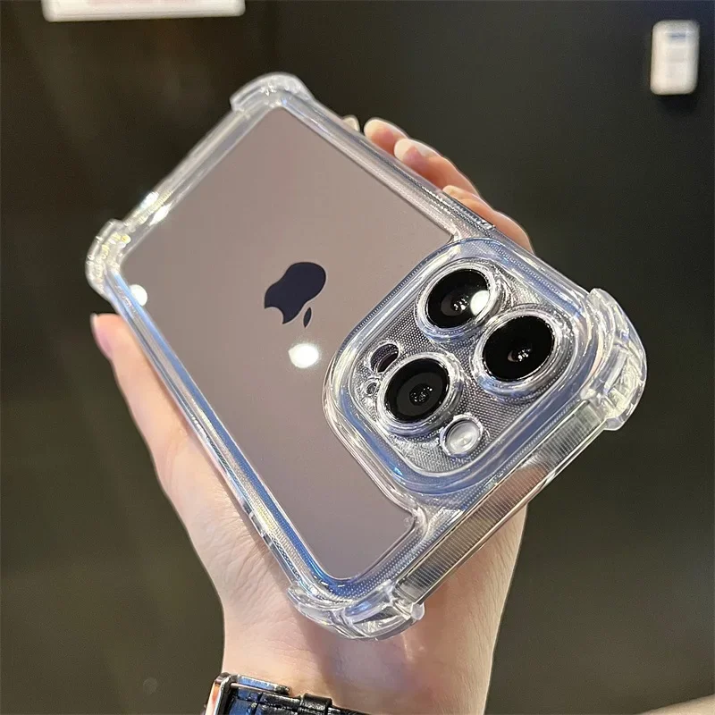 thumbnail image 1 of Funda de teléfono transparente a prueba de golpes de lujo para iPhone 16 15 Pro Max 13 12 11 14 Plus X XR, funda protectora de silicona suave transparente, 1 of 4