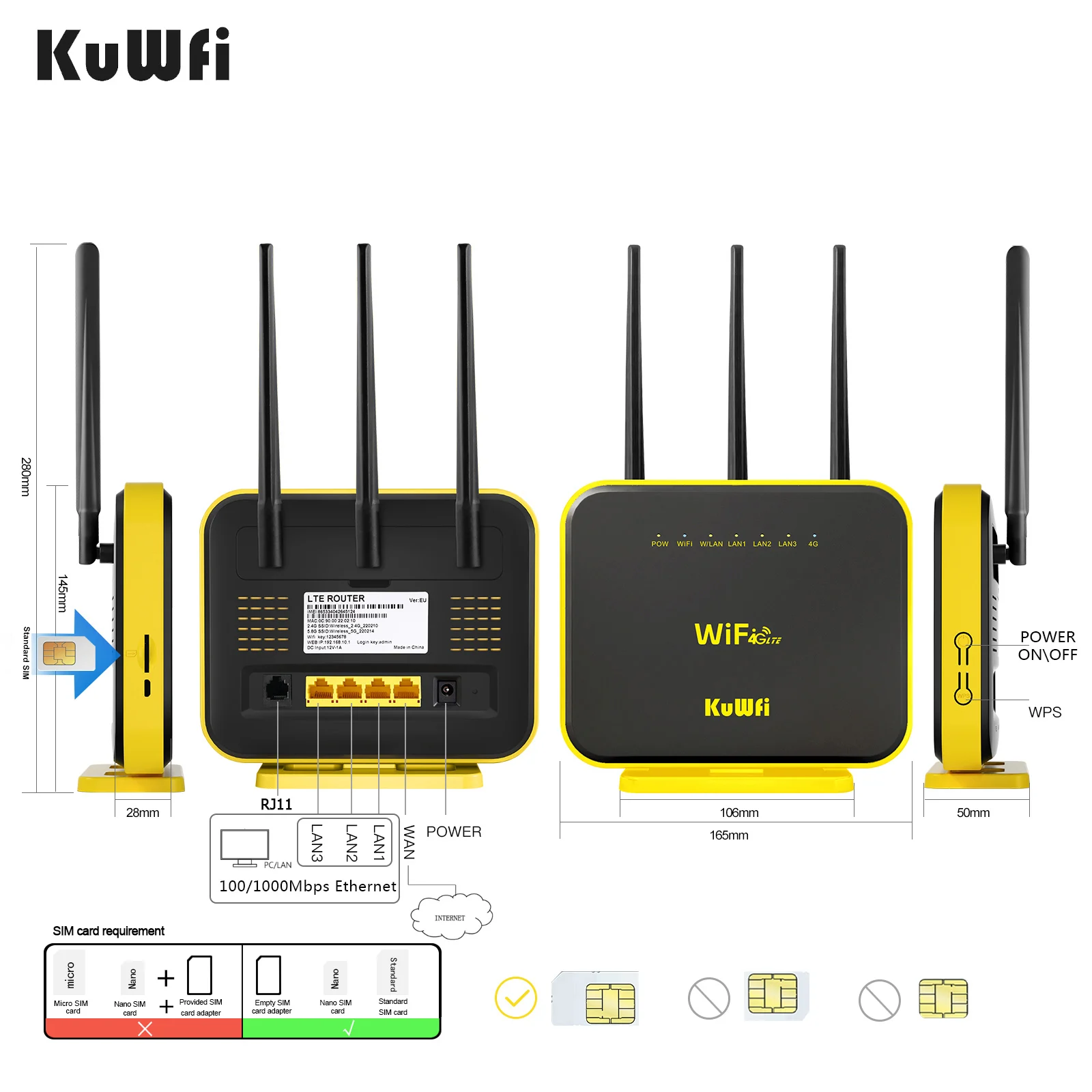 industrial wifi signal booster KuWFi Wireless 4G Router 1200Mbps Dual Band Wi-Fi Router SIM Card Wifi Hotspot Modem Support 64 Users With Gigabit LAN Port RJ11 best wireless router