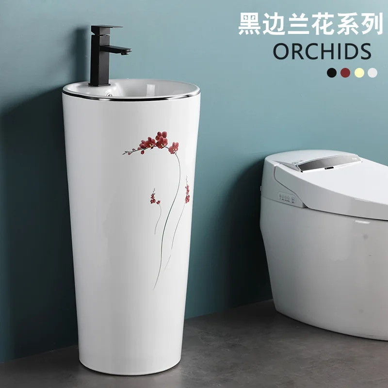 

Art Pedestal Basin Balcony Bathroom Bathroom Ceramic Washbasin Large Capacity Deep Basin Wash Basin