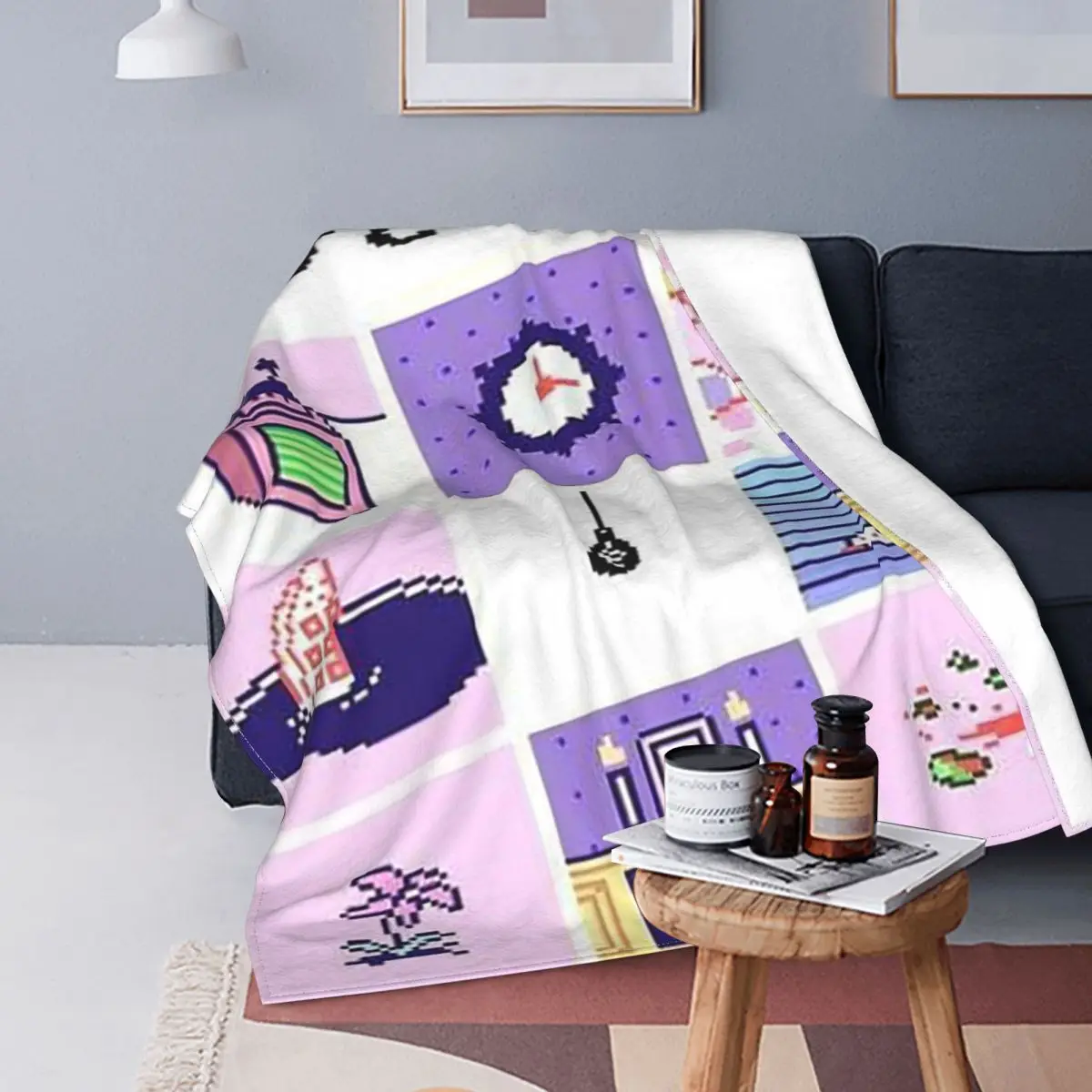 

Plaid Omori Blanket Velvet Textile Decor Game Vintage Gift Multi-function Warm Throw Blanket for Home Office Plush Thin Quilt