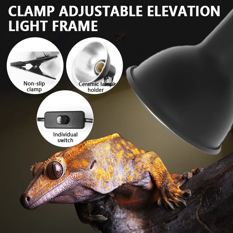 Reptile Ceramic Lamp Holder Adjustable Clip-on Metal Lampshade Calcium Supplement Heating Lamp Holder For Turtle Lizard Snake