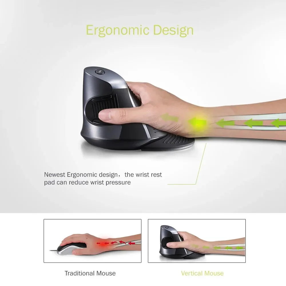 Wireless Mouse DELUX Vertical Wireless Mouse 2.4G Wireless Ergonomic Mouse with 3 Adjustable DPI 6 Buttons Removable Wrist Rest Official Micee
