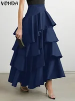 VONDA Plus Size Women Party Skirt 2024 Street High Waist Fashion Multi Layered Ruffled Hem Long Maxi Skirts Elegant Swing Bottom - Image 3