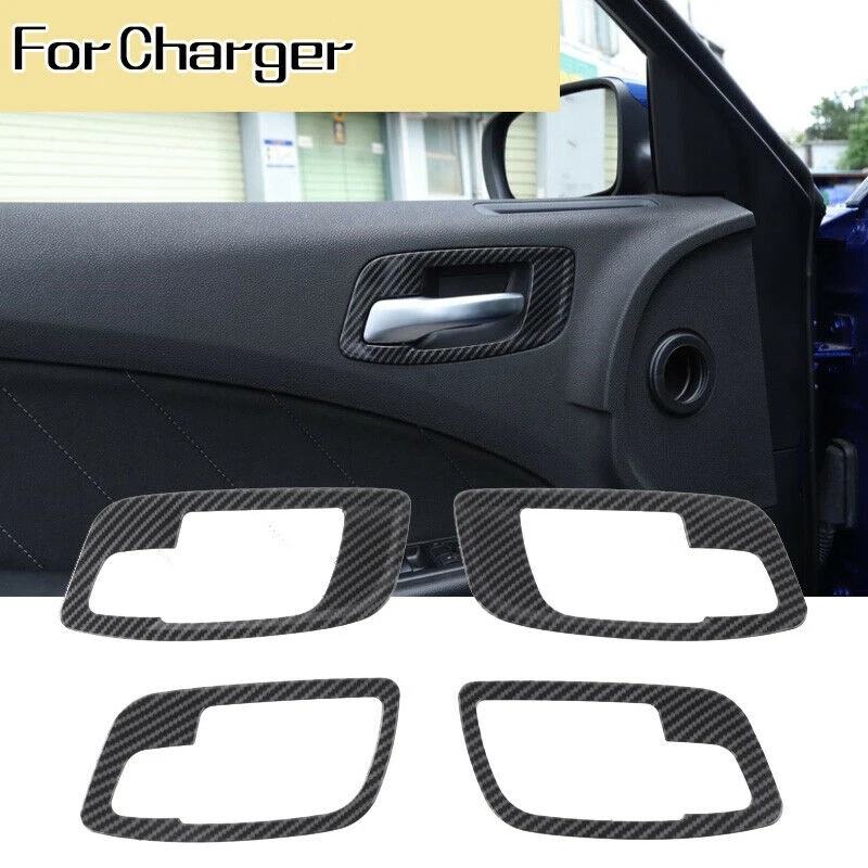 

4Pcs Carbon Fiber Car Interior Door Handle Bowl Trim Decor Cover For Dodge Charger 2011-2020