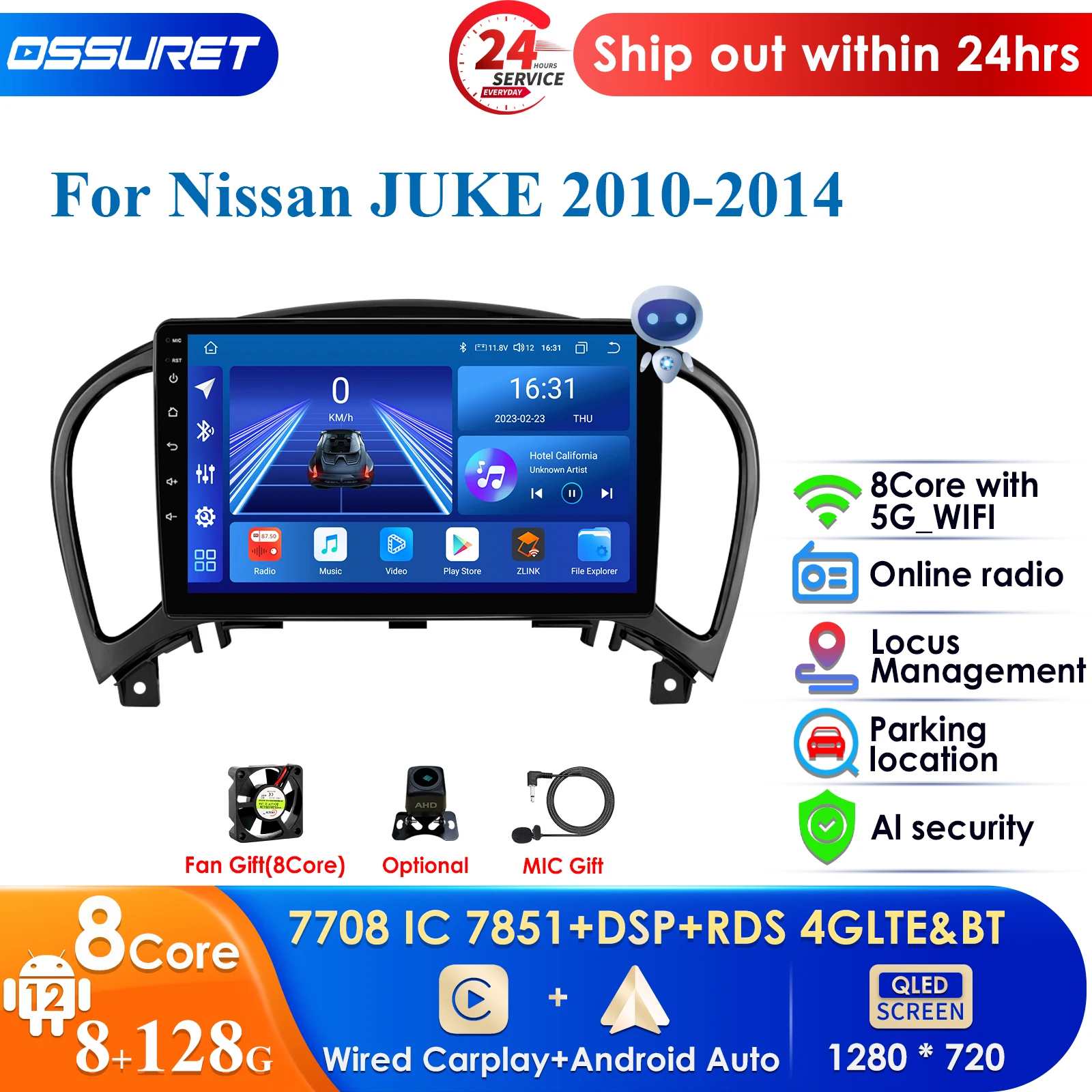 

Carplay 4G-LTE 9'' AI System 2 Din Android Car Multimedia Player for Nissan Juke YF15 2010-2014 GPS 2din Autoradio DSP Stereo BT