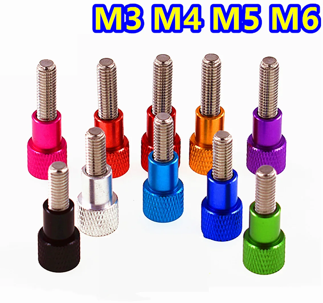 

1Pcs M3xL=5mm-100mm Color Aluminum Thumb Screw Flat Head Knurled Hand Grip Knob Step Bolts