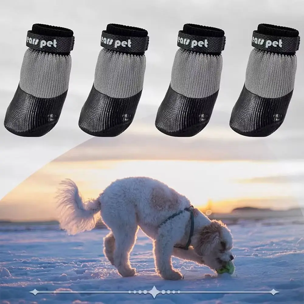 4PCS Cute Waterproof Winter Dog Shoes Soft Sole Warm Puppy Boots Adjustable Anti-Slip Pet Paw Protectors for Small Dog Chihuahua