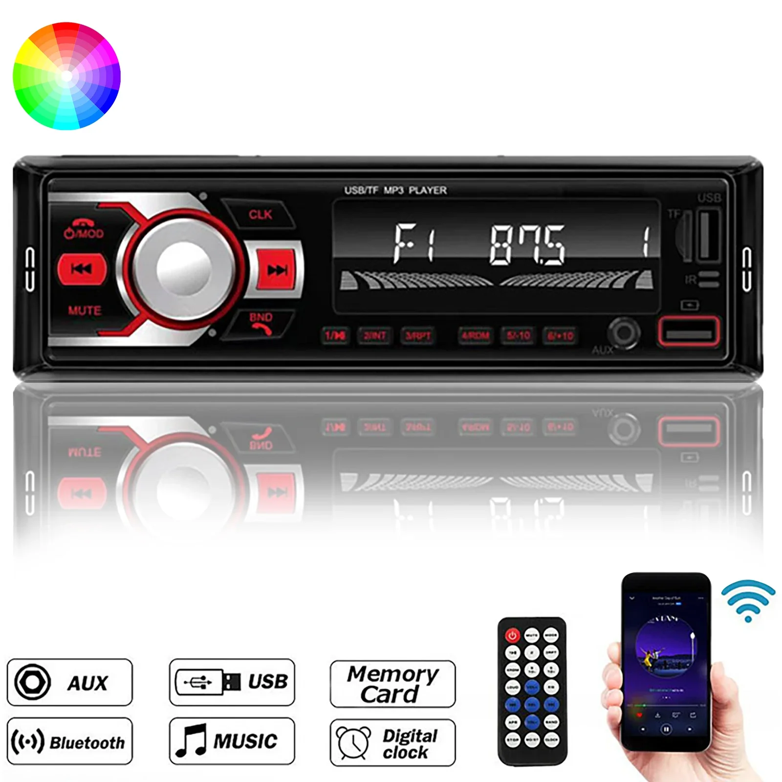12V 1Din Car MP3 Player Radio Stereo Player Digital Bluetooth MP3 FM Radio Stereo Audio Music USB with In Dash AUX Input