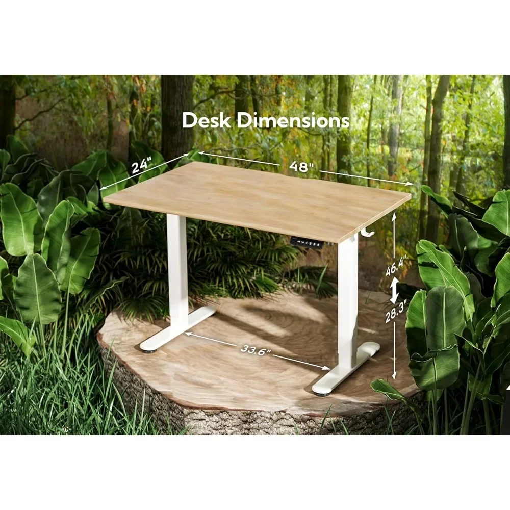 Solid Wood Electric Standing Desk, 48x24 Inches Adjustable Height Stand Up Desk with Whole Piece Desktop, Sit Stand Home，office 2