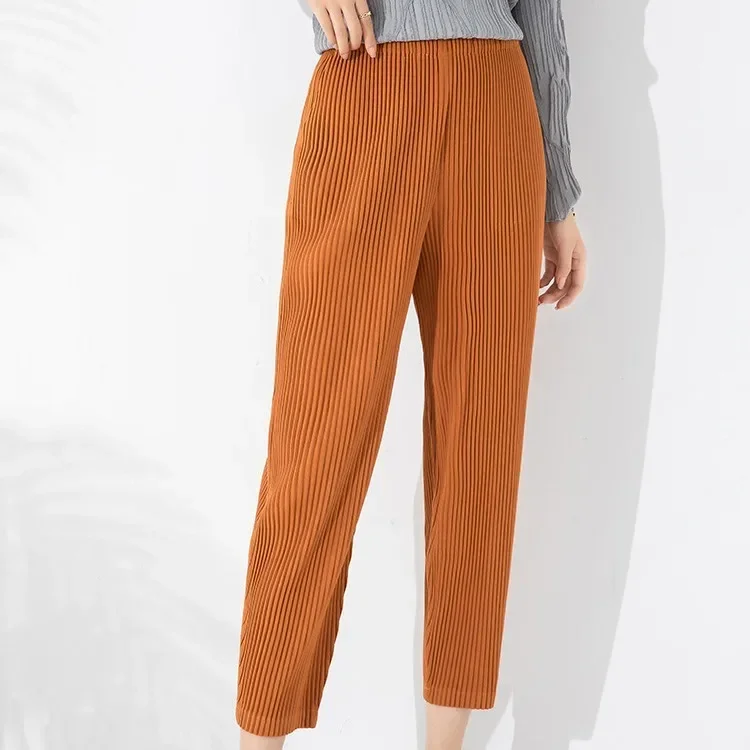 Miyake Pleated Casual Pants Women's 2023 Autumn and Winter New Elastic Loose Large Size Straight Thick Material Small Leg Pants miyake pleated fish scale folded two piece set women 2023 autumn new suit casual simple v neck tops straight pencil pants