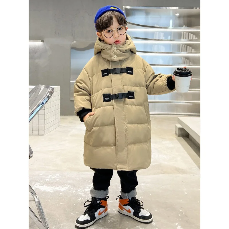

Детское зимнее утепленное пальто средней длины на белом утином пуху для мальчиков, новинка 2023