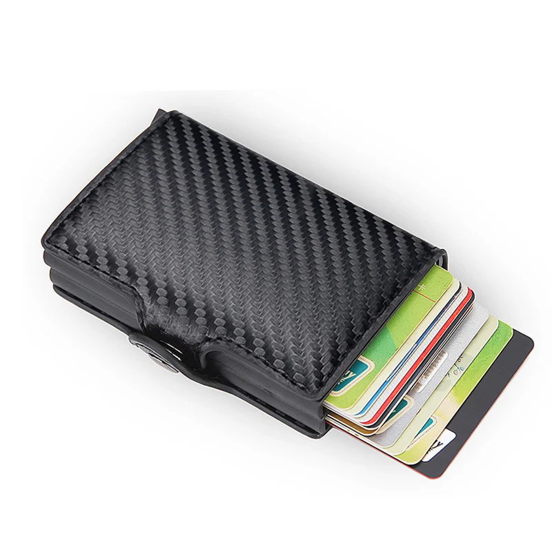 Sleek RFID Blocking Leather Wallet with Double Metal Card Holder and Money Clip